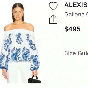 Alexis galiena off the shoulder white blue embroidered top sz XS